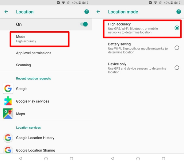 Turn on Location Services android