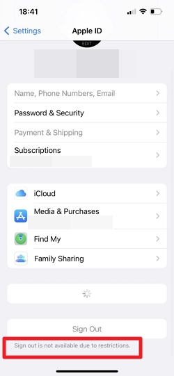 Apple ID Sign Out is Not Available due to Restrictions
