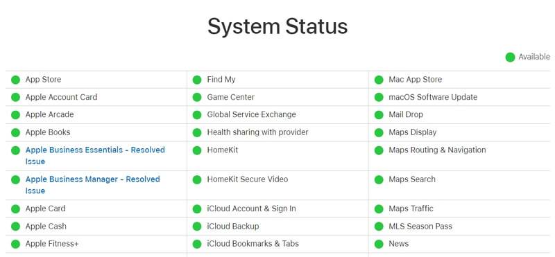 Check iCloud system status 