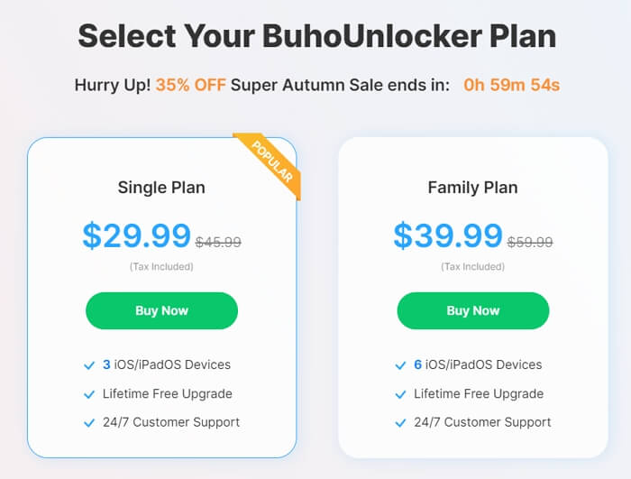 BuhoUnlocker Pricing Plan 