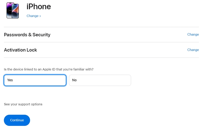 Is the device linked to an Apple ID that you're familiar with