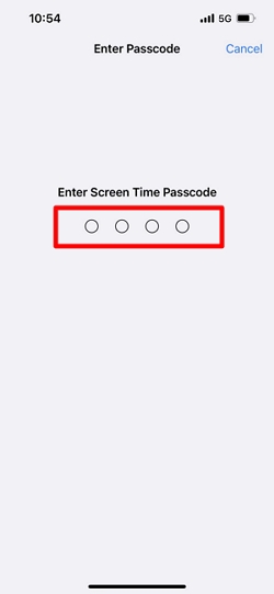 enter screen time passcode