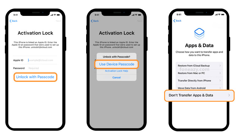 choose unlock with passcode and no transfer apps