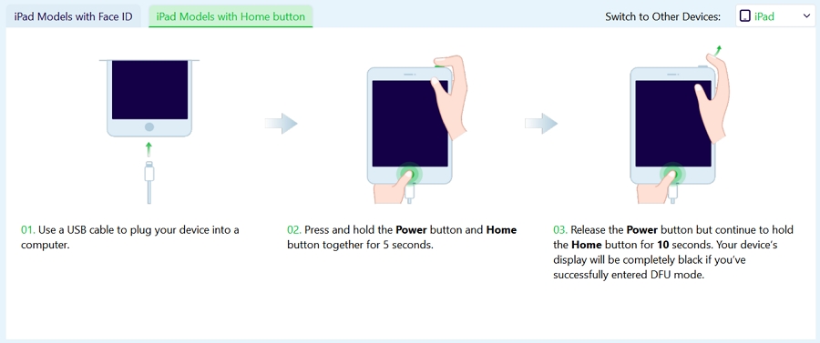 Entering DFU Mode on iPad with Home Button