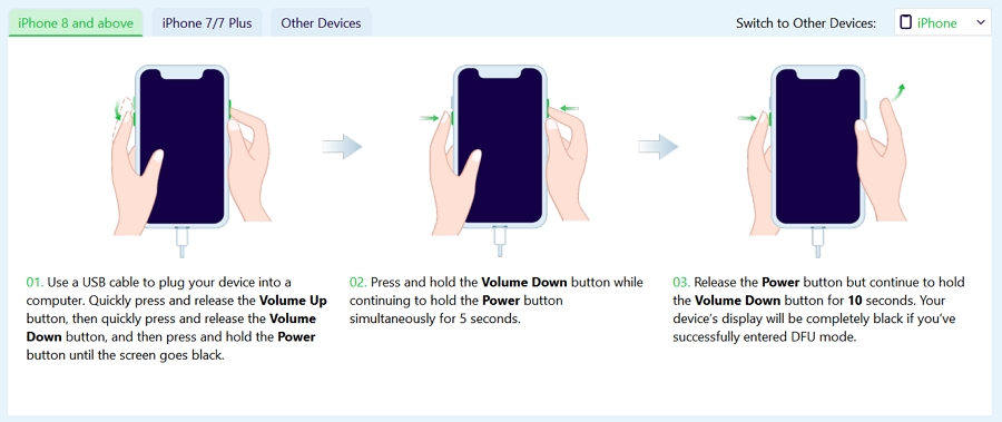 Entering DFU Mode on an iPhone 8 or Later 