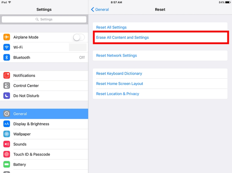 Erase All Content and Settings