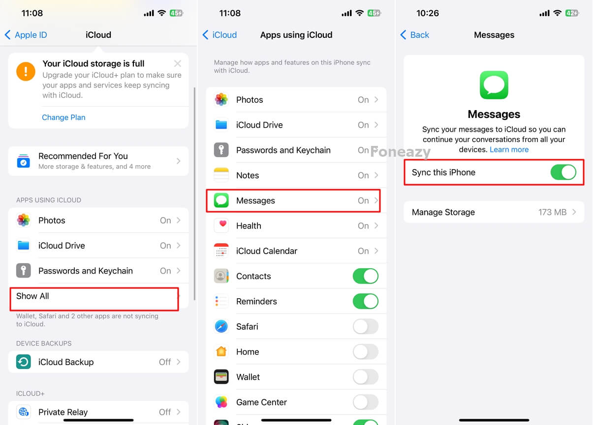 Turn Off and On iCloud Messages Sync 