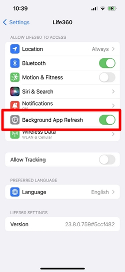 Background App Refresh turned off