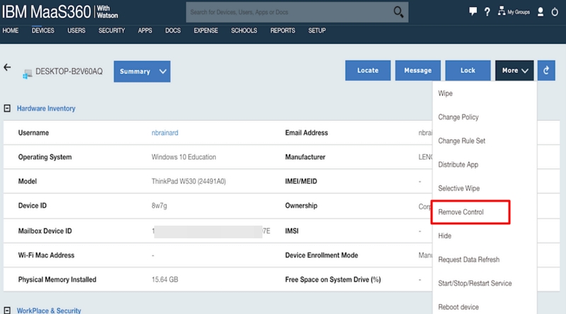 Remove MaaS360 from iPhone from MaaS360 Control Panel 