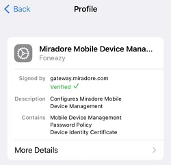 Miradore Configuration Profile on iPhone