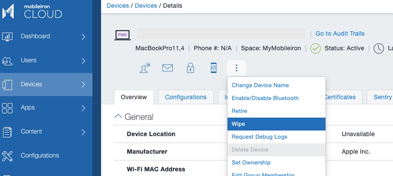 mobileiron admin control panel