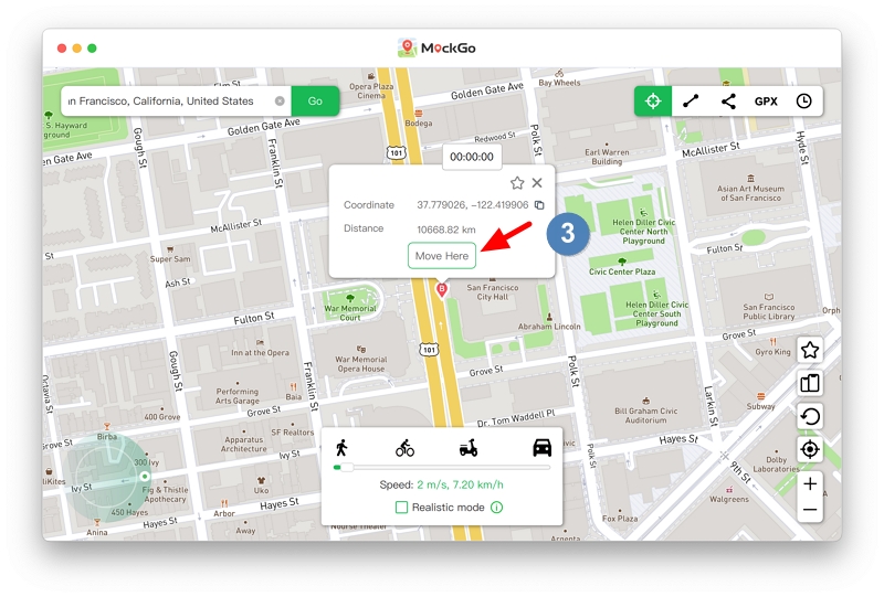 click Move Here to teleport the GPS
