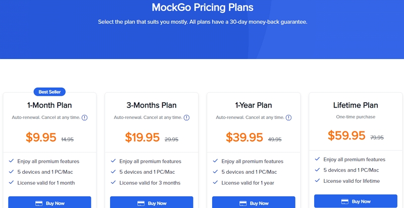 MockGo's pricing plans