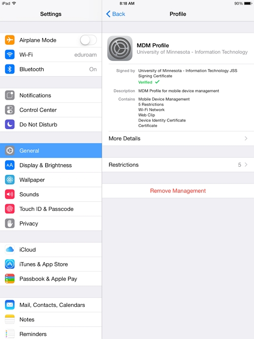 Remove Management from ipad