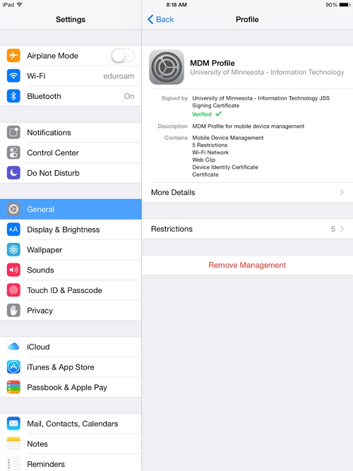 MDM profile on iPad