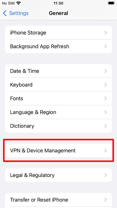 VPN & Device Management 