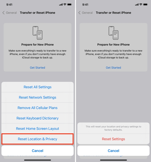 reset location privacy on iPhone