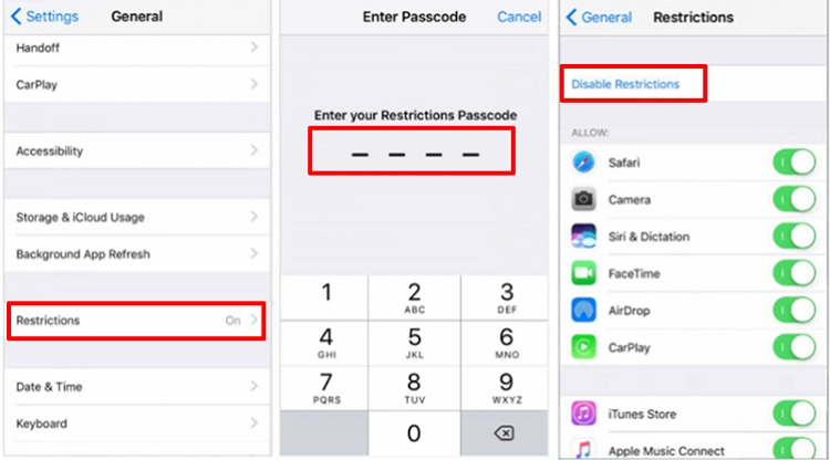 Completely Disable Restrictions on iPhone