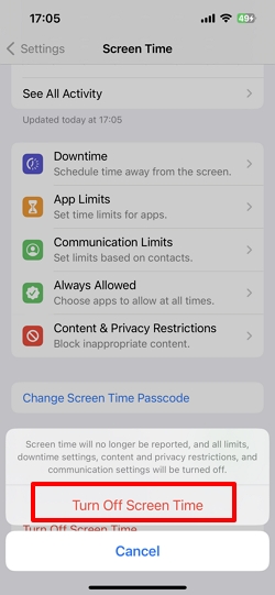 tap Turn Off Screen Time again