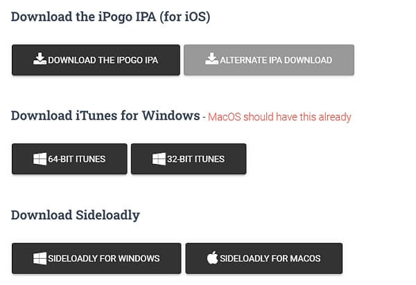 Download Sideloadly and iPoGo IPA file 
