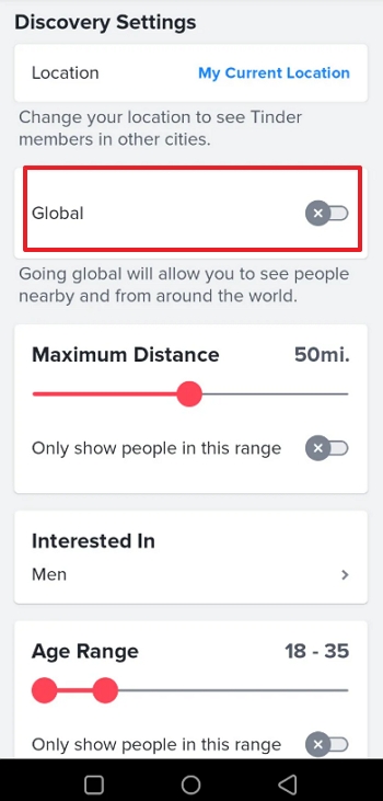 Turn Off Tinder Global Mode