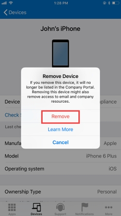 Remove company portal from iPhone with admin's help  step 2