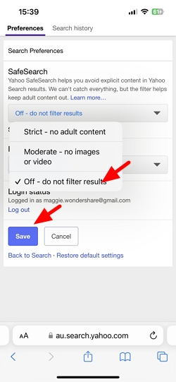 Yahoo's SafeSearch feature