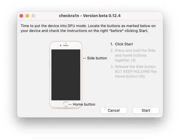 follow the on-screen instructions to put your device into DFU mode manually