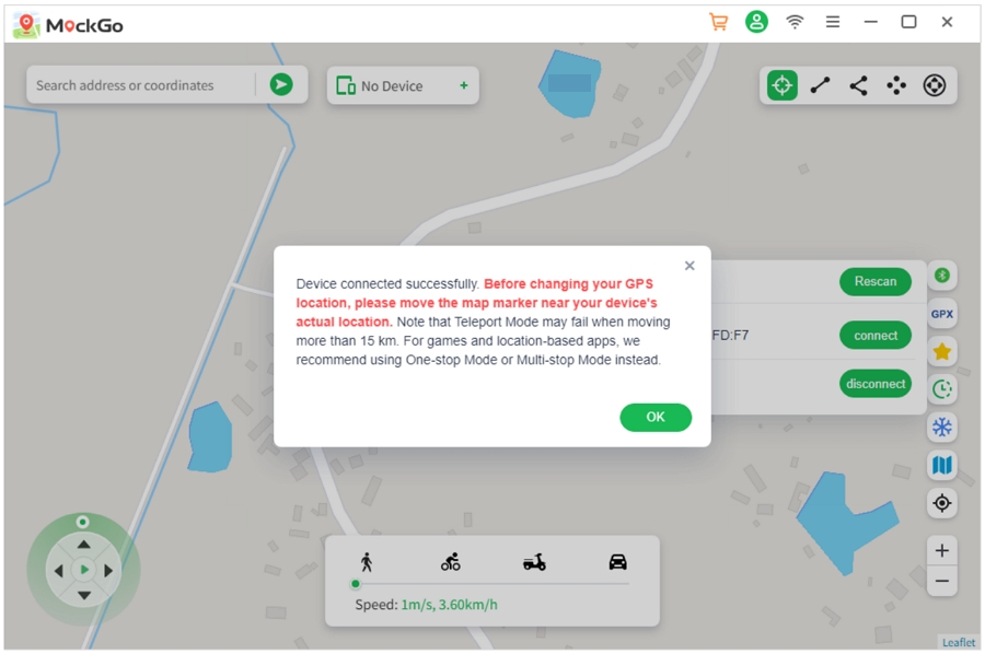 MockGo will show a message confirming your device connected successfully