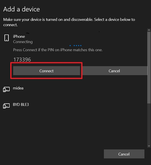 Click Connect on your computer