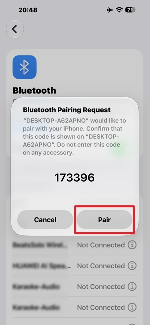 Click Pair on your iPhone