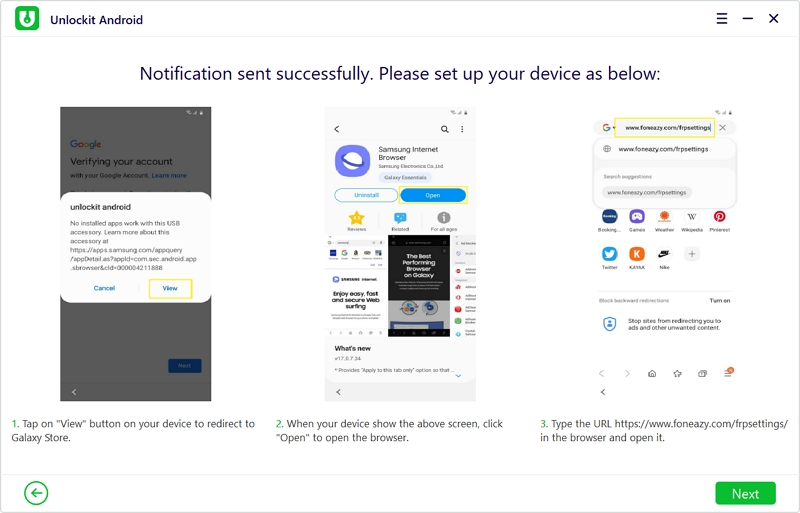 permitir que o Unlockit Android envie uma notificação para o seu dispositivo