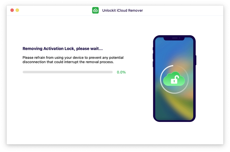 the iCloud Activation Lock removal starts