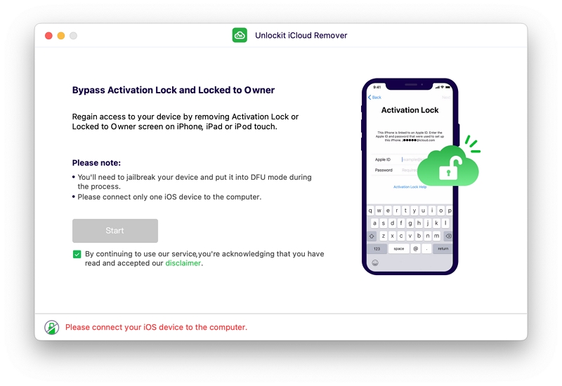 Unlockit icloud remover Interface