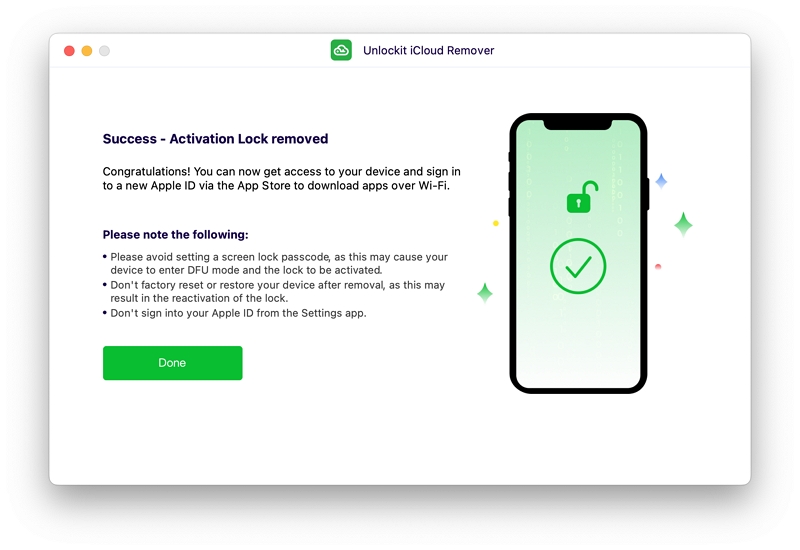 the Activation Lock successfully removed from your device